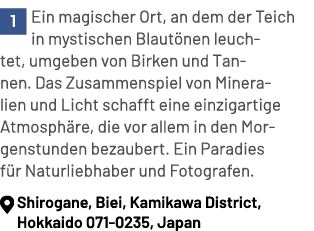 ￼Ein magischer Ort, an dem der Teich in mystischen Blaut nen leuchtet, umgeben von Birken und Tannen. Das Zusammenspi...