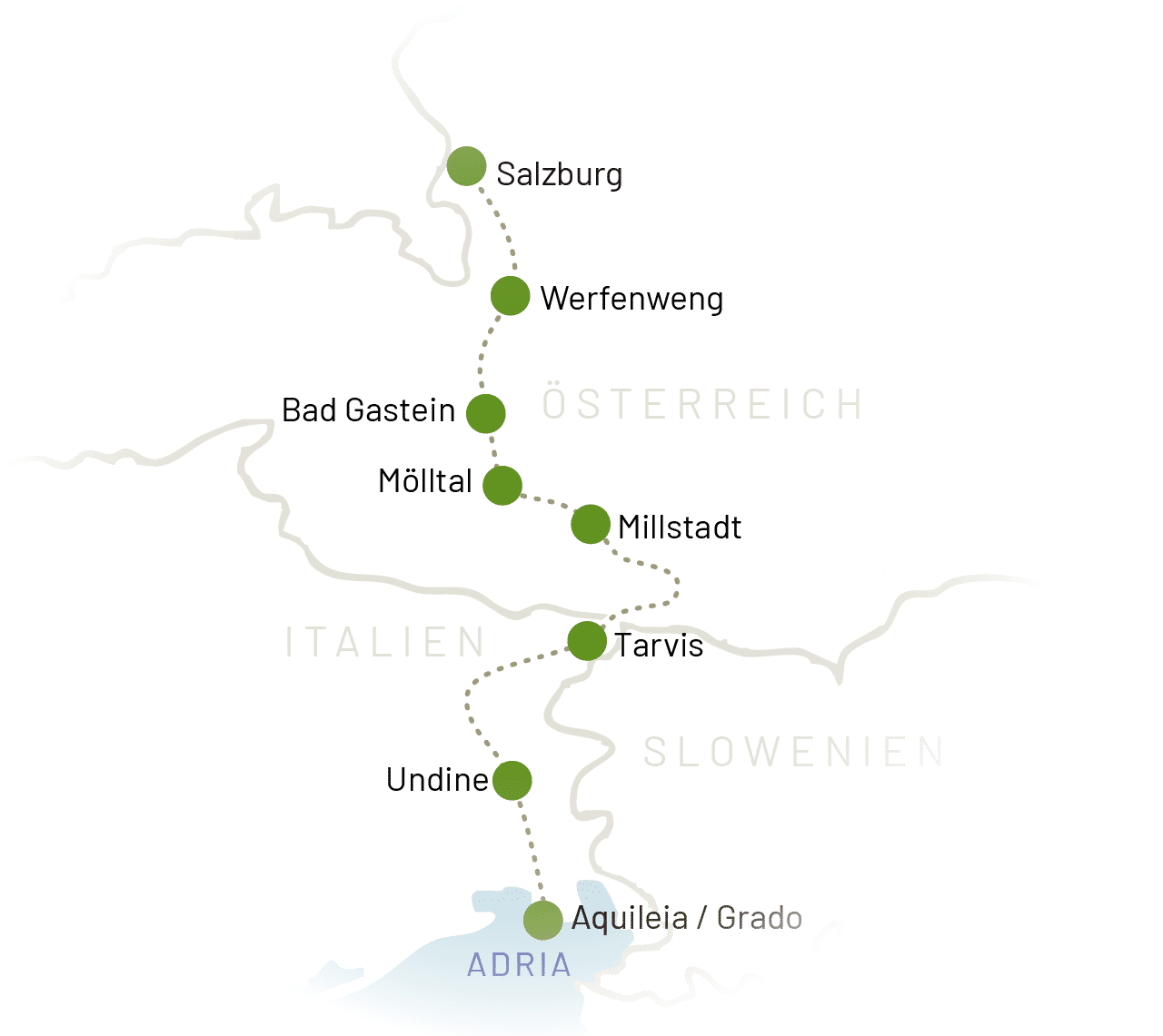 Karte Alpe Adria Radweg Salzburg-Grado