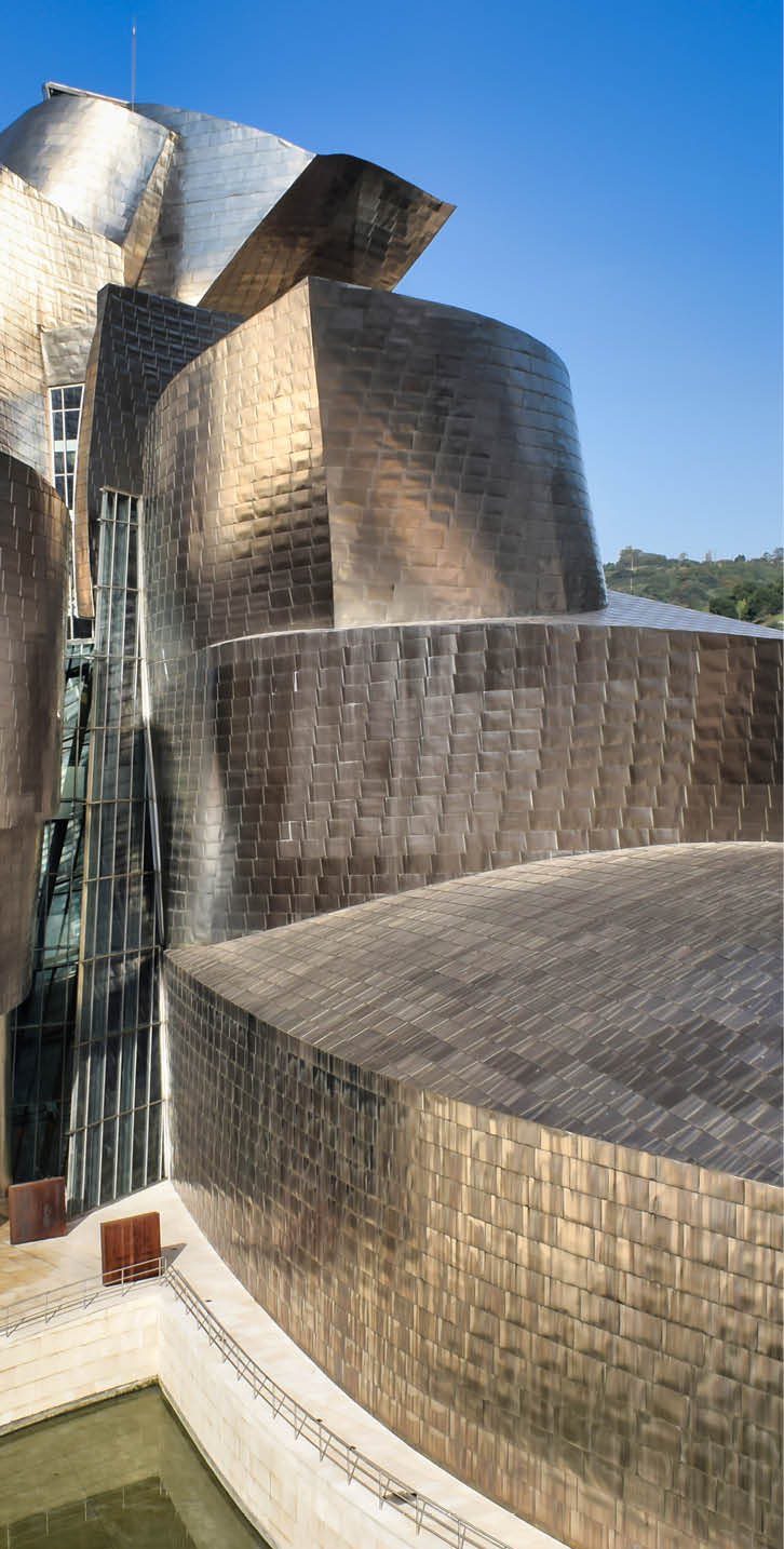 The exterior facade of avant-garde architecture of the Guggenheim museum in Bilbao