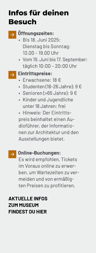 Infos f r deinen Besuch ￼ ffnungszeiten: • Bis 18. Juni 2025: Dienstag bis Sonntag: 10.00 – 19.00 Uhr • Vom 19. Juni...