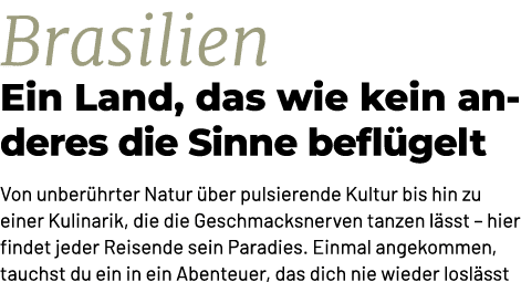 Brasilien Ein Land, das wie kein anderes die Sinne befl gelt Von unber hrter Natur ber pulsierende Kultur bis hin zu...