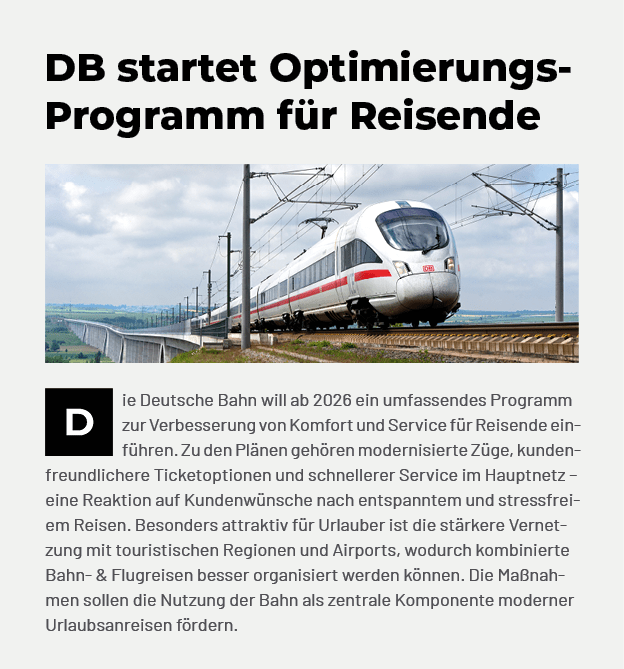 ￼ie Deutsche Bahn will ab 2026 ein umfassendes Programm zur Verbesserung von Komfort und Service f r Reisende ein f h...