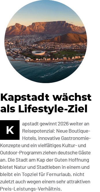 ￼apstadt gewinnt 2026 weiter an Reisepotenzial: Neue Boutique Hotels, innovative Gastronomie Konzepte und ein vielf l...