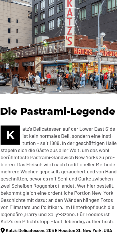 ￼atz’s Delicatessen auf der Lower East Side ist kein normales Deli, sondern eine Institution – seit 1888. In der gesc...