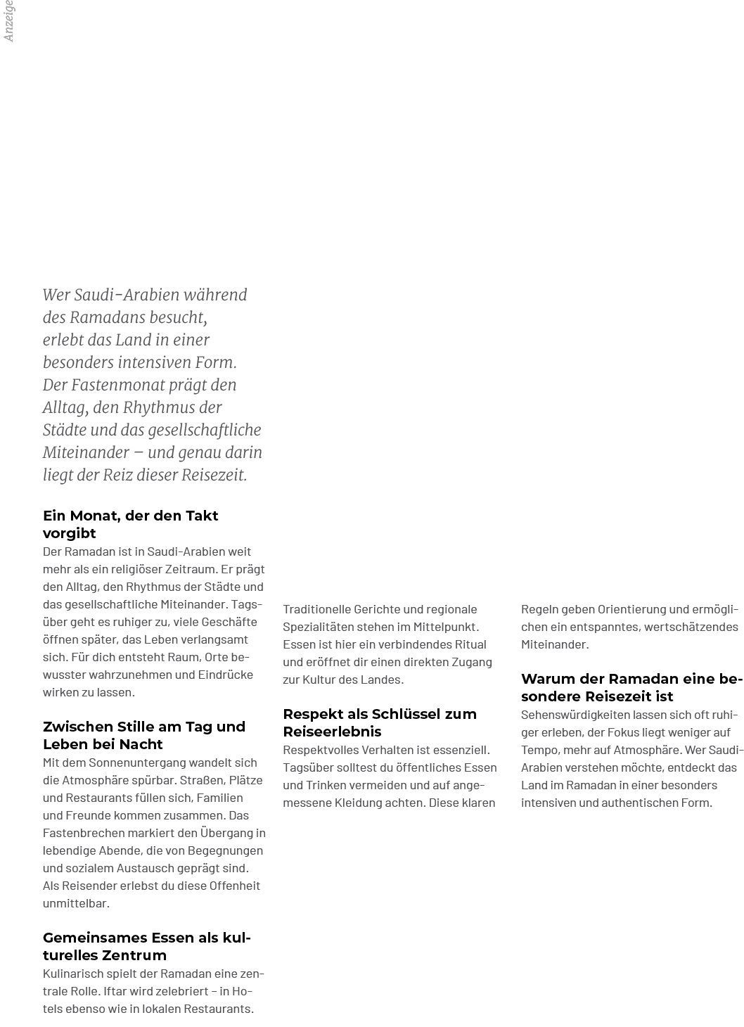 Anzeige,Wer Saudi Arabien w hrend des Ramadans besucht, erlebt das Land in einer besonders intensiven Form. Der Faste...
