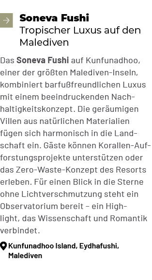 ￼Soneva Fushi Tropischer Luxus auf den Malediven Das Soneva Fushi auf Kunfunadhoo, einer der gr ten Malediven Inseln...