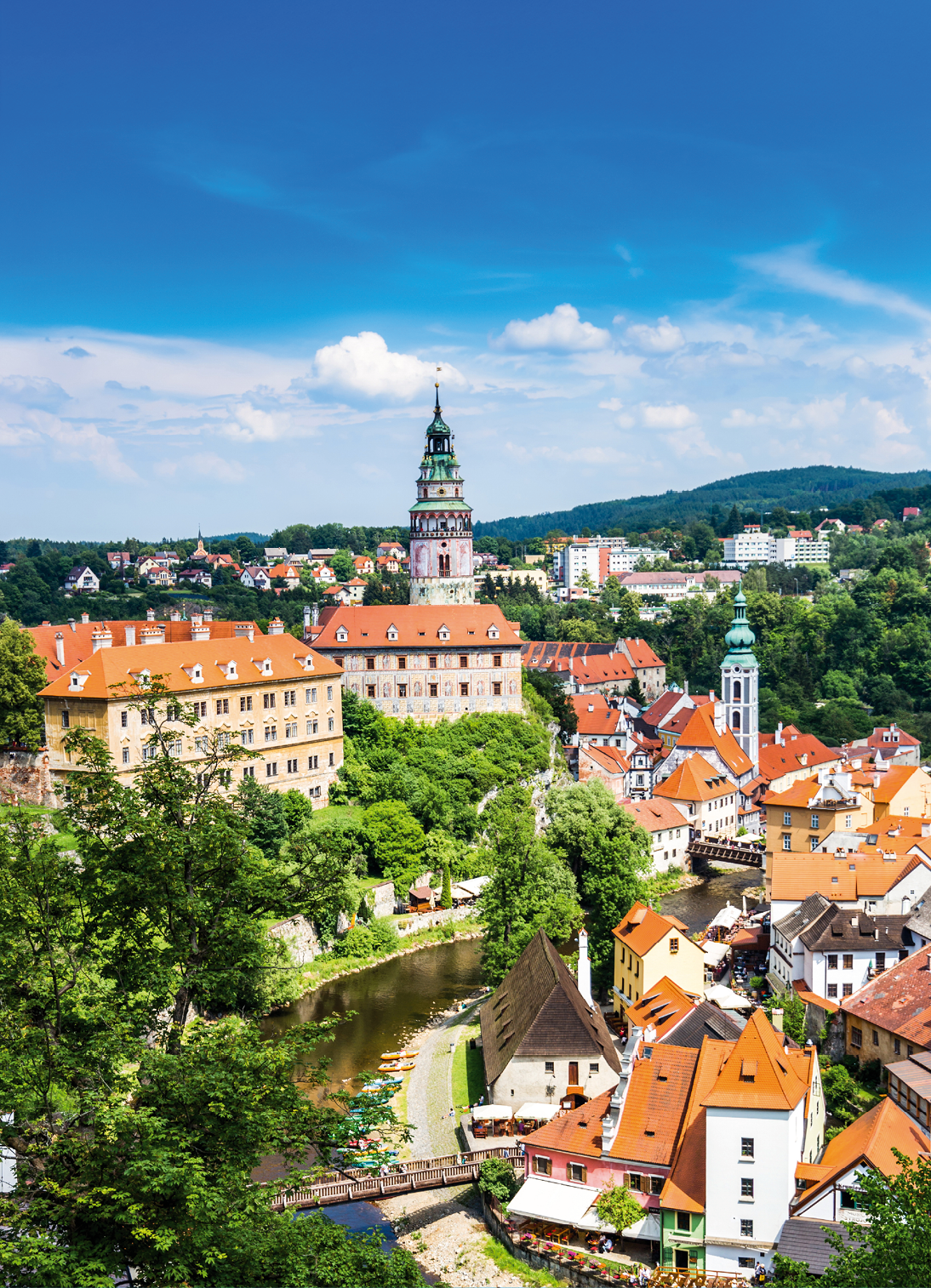 Beautiful view to church and castle in Cesky Krumlov, Czech republic
