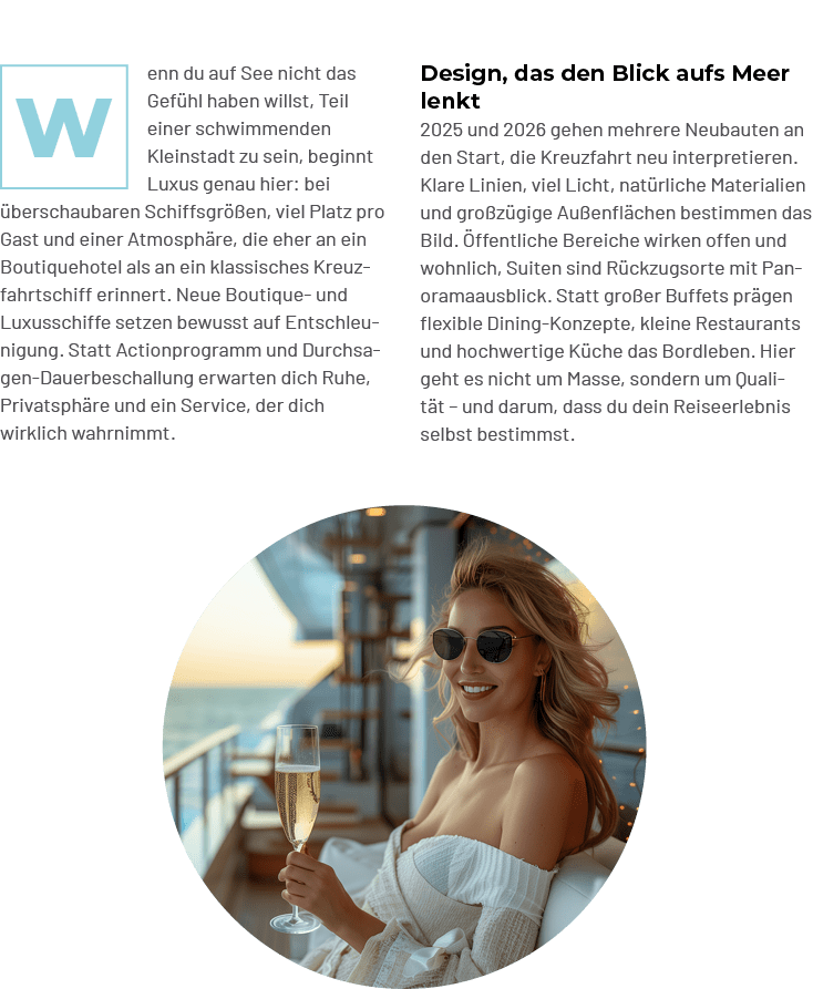 Design, das den Blick aufs Meer lenkt 2025 und 2026 gehen mehrere Neubauten an den Start, die Kreuzfahrt neu interpre...