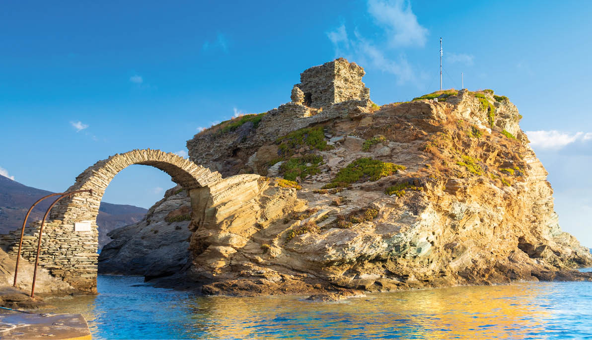 View of Andros, beautiful island in the Cyclades, Greece, Europe