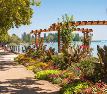 Flower garden at Lake Balaton's beach in Balatonfured, Hugary