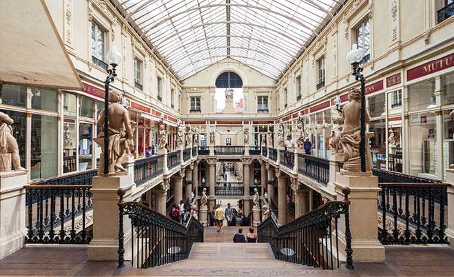 NANTES, FRANCE - SEPTEMBER 16, 2018: Passage Pommeraye is a shopping mall in the centre of Nantes city in France
