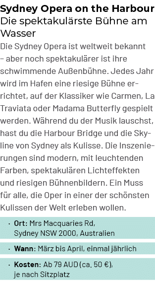 Sydney Opera on the Harbour Die spektakul rste B hne am Wasser Die Sydney Opera ist weltweit bekannt – aber noch spek...