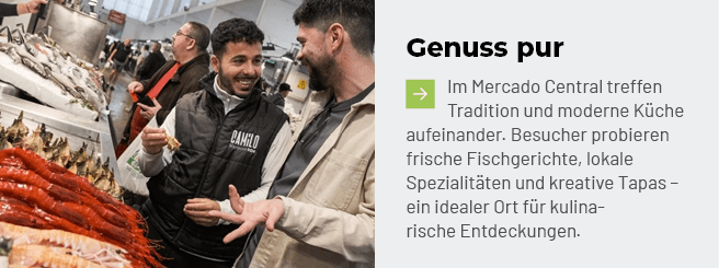 Genuss pur ￼Im Mercado Central treffen Tradition und moderne K che aufeinander. Besucher probieren frische Fischgeric...