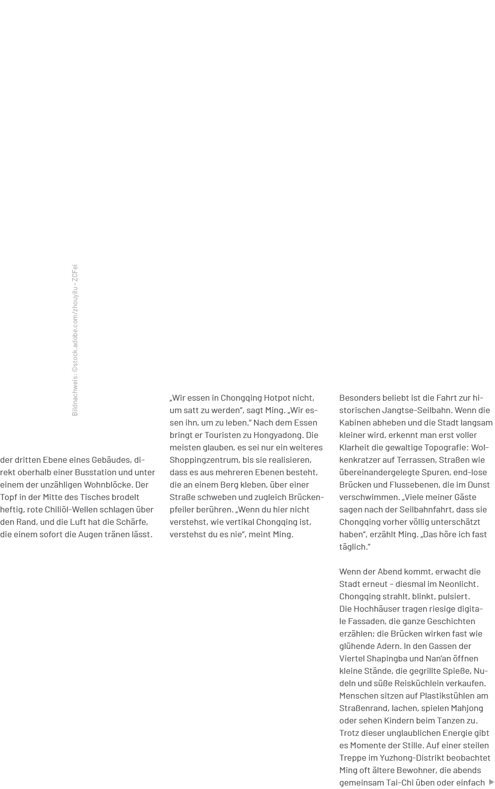 Bildnachweis: ©stock.adobe.com/zhouyilu ZCFei,Besonders beliebt ist die Fahrt zur hi storischen Jangtse Seilbahn. Wen...