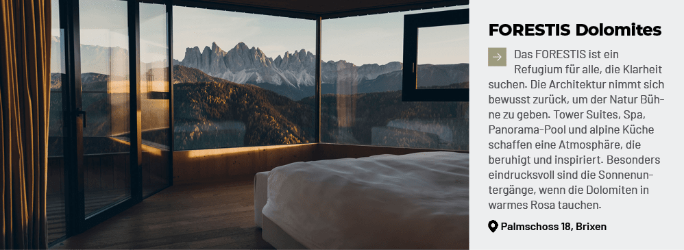 FORESTIS Dolomites ￼Das FORESTIS ist ein Refugium f r alle, die Klarheit suchen. Die Architektur nimmt sich bewusst z...