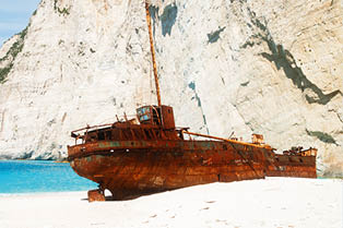 Navagio Shipwreak beach of Zakinthos island, Greecer, retro toned