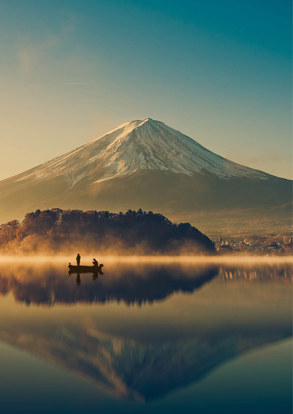 Mount fuji at Lake kawaguchiko,Sunrise , vintage