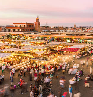 Jamaa el Fna market square, Marrakesh, Morocco, north Africa. Jemaa el-Fnaa, Djema el-Fna or Djemaa el-Fnaa is a famous square and market place in Marrakesh's medina quarter.