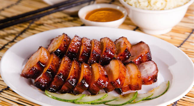 chinese bbq sweet pork serve with rice