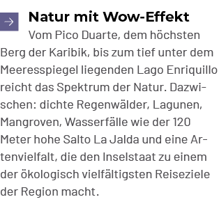 ￼Natur mit Wow Effekt Vom Pico Duarte, dem h chsten Berg der Karibik, bis zum tief unter dem Meeresspiegel liegenden ...