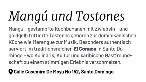 Mang und Tostones Mang  – gestampfte Kochbananen mit Zwiebeln – und goldgelb frittierte Tostones geh ren zur dominik...