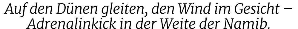 Auf den D nen gleiten, den Wind im Gesicht – Adrenalinkick in der Weite der Namib.