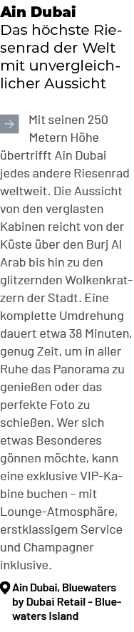 Ain Dubai Das h chste Riesenrad der Welt mit unvergleichlicher Aussicht ￼Mit seinen 250 Metern H he bertrifft Ain Du...