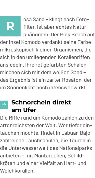 ￼osa Sand – klingt nach Fotofilter, ist aber echtes Naturph nomen. Der Pink Beach auf der Insel Komodo verdankt seine...