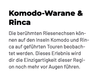 Komodo Warane & Rinca Die ber hmten Riesenechsen k nnen auf den Inseln Komodo und Rinca auf gef hrten Touren beobacht...