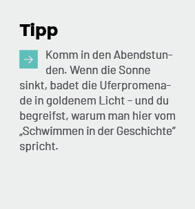 Tipp ￼Komm in den Abendstunden. Wenn die Sonne sinkt, badet die Uferpromenade in goldenem Licht – und du begreifst, w...