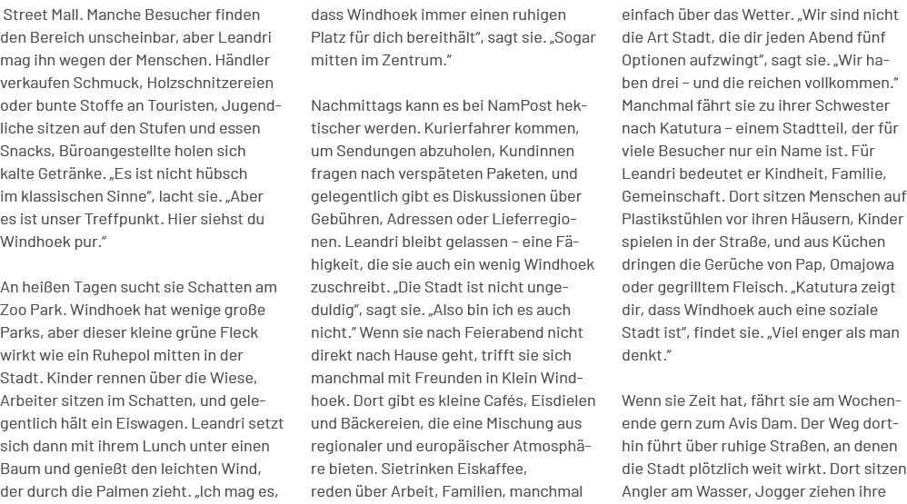 einfach ber das Wetter. „Wir sind nicht die Art Stadt, die dir jeden Abend f nf Optionen aufzwingt“, sagt sie. „Wir ...