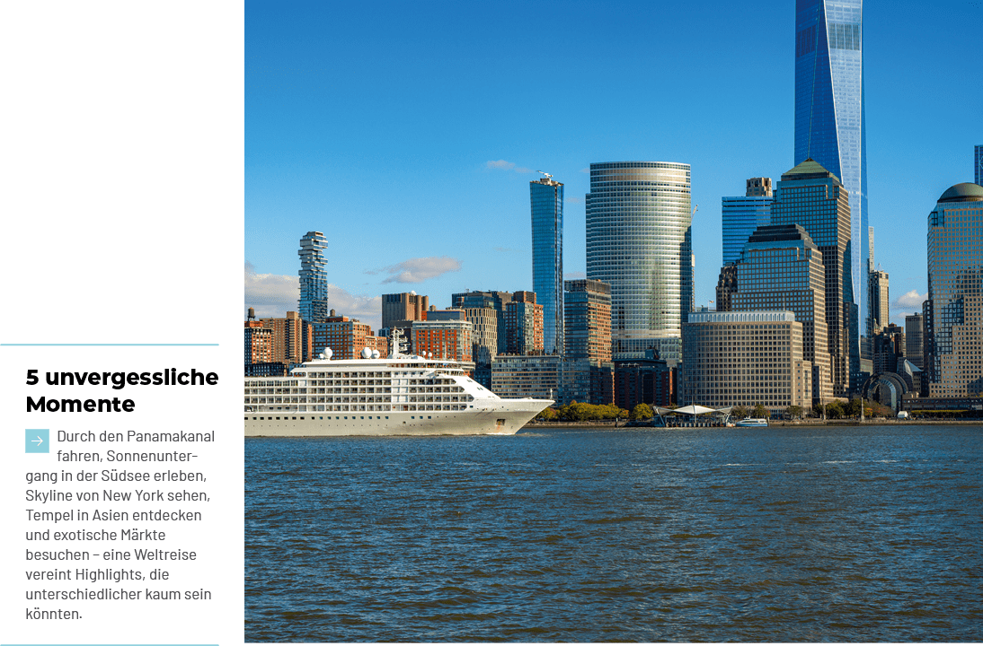 5 unvergessliche Momente ￼Durch den Panamakanal fahren, Sonnenuntergang in der S dsee erleben, Skyline von New York s...
