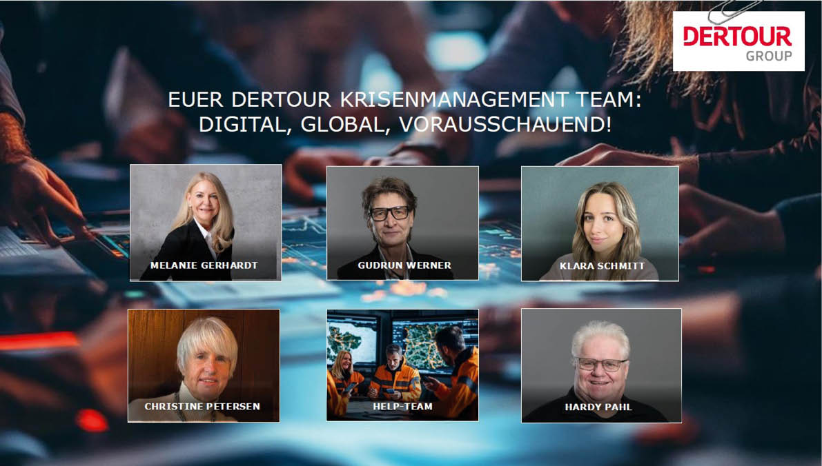 DERTOUR-Krisenmanagement-Team mit sechs Personenportr ts