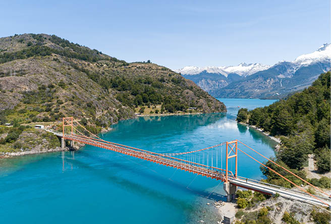 Aerial view of General Carrera bridge, Bertrand Lake and General Carrera Lake - Chile Chico, Ays n, Chile