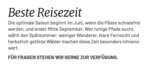 Beste Reisezeit Die optimale Saison beginnt im Juni, wenn die P sse schneefrei werden, und endet Mitte September. Wer...