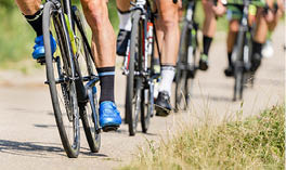 detail of bike and feet of a cyclist in a bicycle race