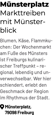 M nsterplatz Markttreiben mit M nsterblick Blumen, K se, Flammkuchen: Der Wochenmarkt am Fu e des M nsters ist Freibu...