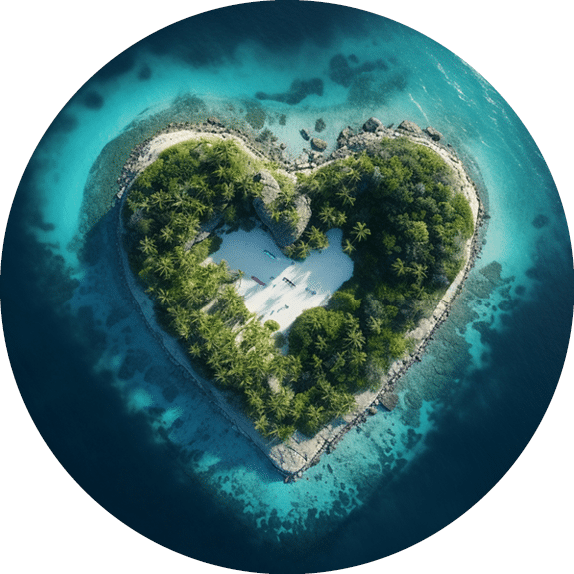 A heart-shaped island in the azure sea