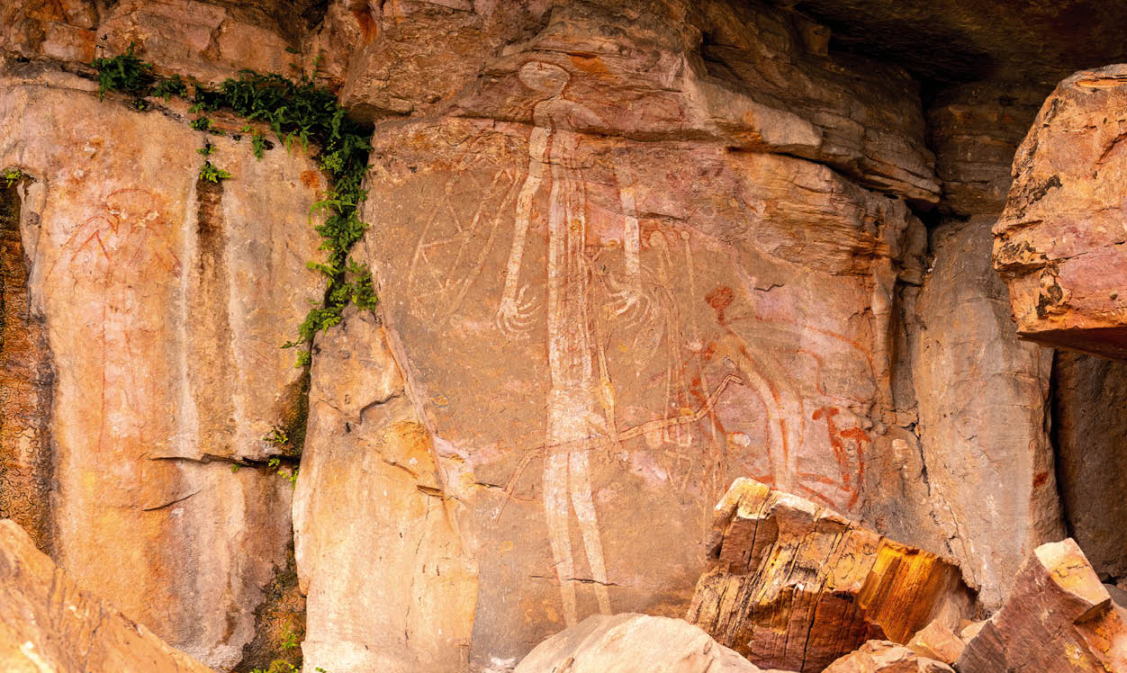 Ancient rock art at Burrungui or Burrungkuy (Nourlangie) in caves and shelters, Arnhem Land Escarpment, Kakadu National Park, Northern Territory, Australia