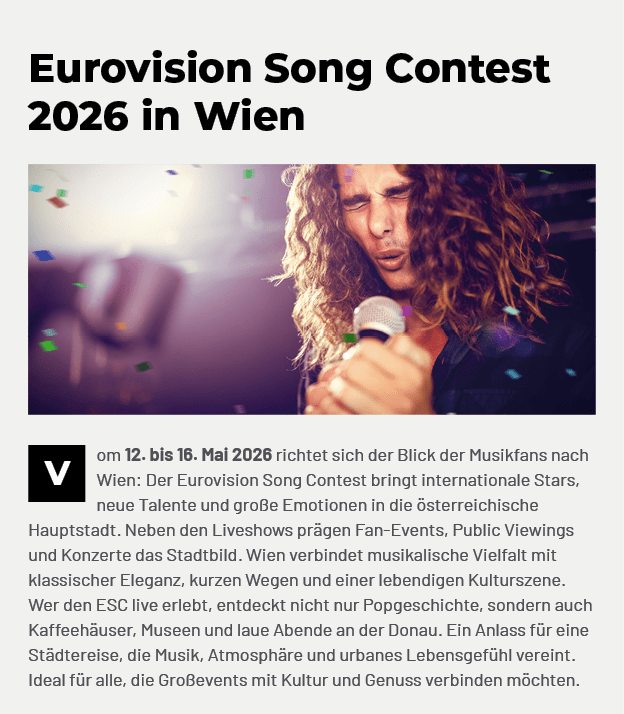 ￼om 12. bis 16. Mai 2026 richtet sich der Blick der Musikfans nach Wien: Der Eurovision Song Contest bringt internati...