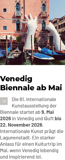￼Die 61. Internationale Kunstausstellung der Biennale startet ab 9. Mai 2026 in Venedig und l uft bis 22. November 20...