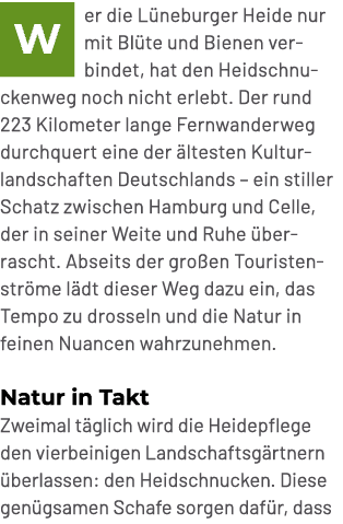 ￼er die L neburger Heide nur mit Bl te und Bienen verbindet, hat den Heidschnuckenweg noch nicht erlebt. Der rund 223...