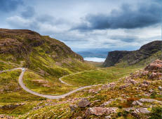The Bealach na Ba mountain pass road at Applecross in the Highlands of Scotland
