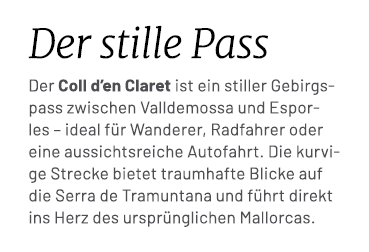 Der stille Pass Der Coll d’en Claret ist ein stiller Gebirgspass zwischen Valldemossa und Esporles – ideal f r Wander...