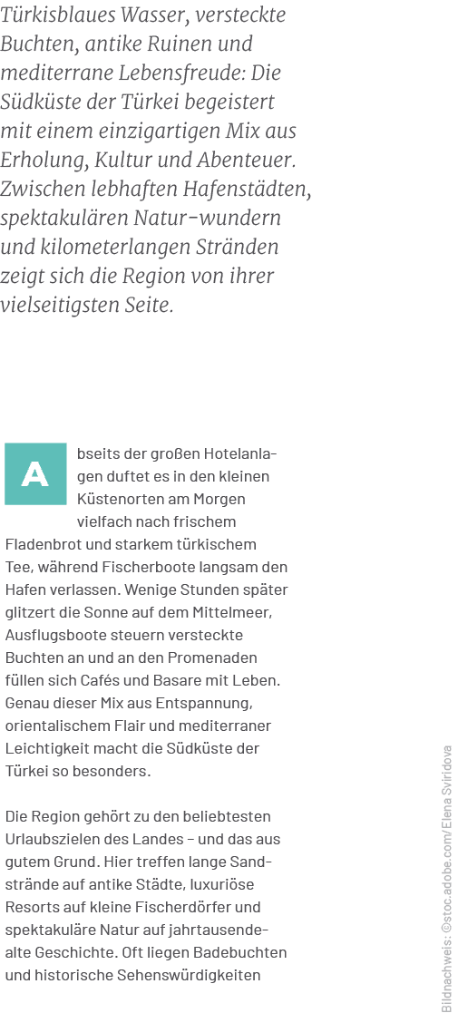 Bildnachweis: ©stoc.adobe.com/Elena Sviridova,T rkisblaues Wasser, versteckte Buchten, antike Ruinen und mediterrane ...