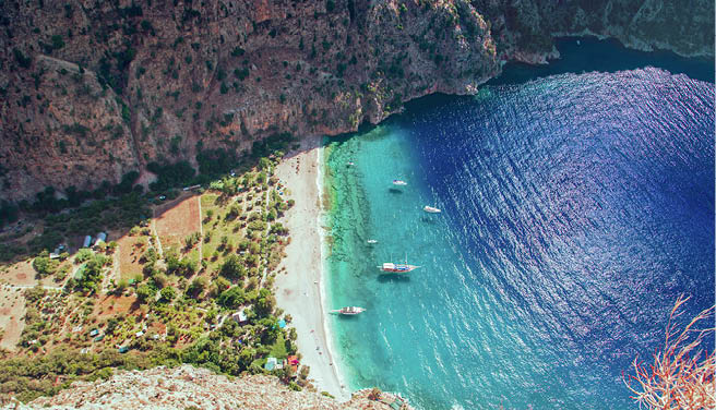 The Butterfly Valley (kelebekler vadisi) in the city of Oludeniz/Fethiye in western Turkey. You can only reach this valley by boat or rock climbing; Shutterstock ID 724924174; purchase_order: -; job: -; client: -; other: -