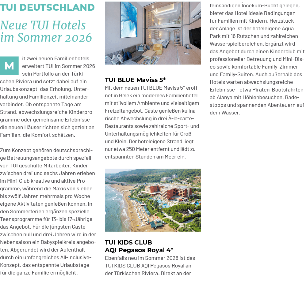 Neue TUI Hotels im Sommer 2026,TUI Deutschland,TUI KIDS CLUB AQI Pegasos Royal 4* Ebenfalls neu im Sommer 2026 ist da...