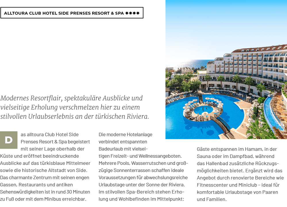 alltoura Club Hotel Side Prenses Resort & Spa ￼,G ste entspannen im Hamam, in der Sauna oder im Dampfbad, w hrend das...