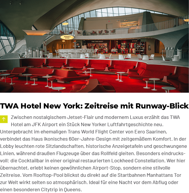 TWA Hotel New York: Zeitreise mit Runway Blick ￼Zwischen nostalgischem Jetset Flair und modernem Luxus erz hlt das TW...