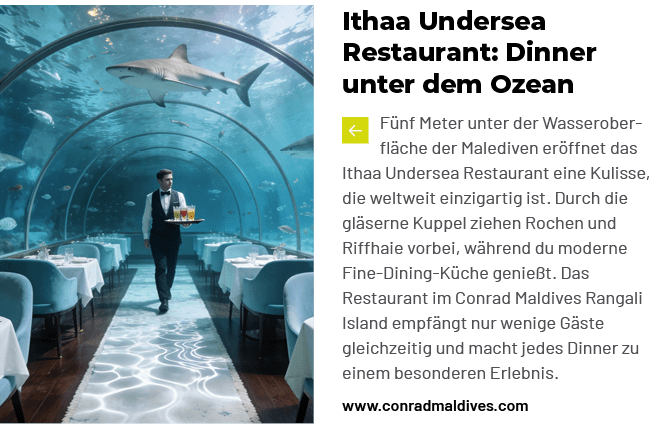 Ithaa Undersea Restaurant: Dinner unter dem Ozean ￼F nf Meter unter der Wasseroberfl che der Malediven er ffnet das I...